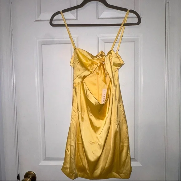 Meshki Tasia Tie Front Satin Mini Dress in Lemon yellow S NWT - Picture 3 of 16